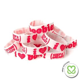 Keep-A-Breast 1 Inch I Love Boobies Bracelet White/Pink