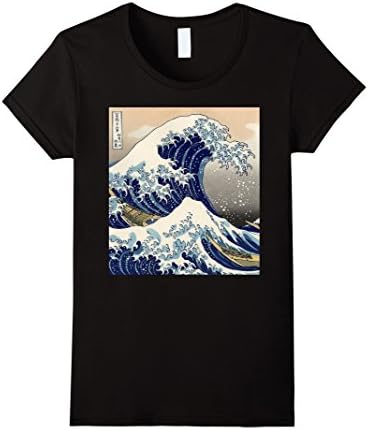 Women's Wave T-Shirt - Awesome Japanese Retro Antique Art Print Large Black