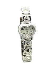 Rhinestone Studded Heart Watch Ladies Silver Tone Heart Wrist Watch Womens Fashion Watch