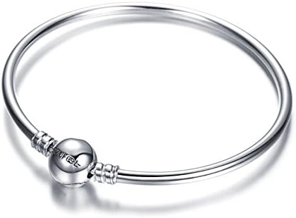 Bangle Charm Bracelet Silver with Bead Clasp , 7.48 Inches