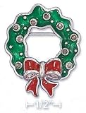 Sterling Silver 29 X 35mm Green Enamel Marcasite Wreath Pin