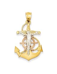 14k Tri Color Gold Textured Nautical MarinerS Cross Pendant