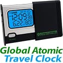 Ultra Slim Professional Global Atomic Travel Alarm Clock, Digital Multi Band World Radio Controlled with Leather Protective Pouch