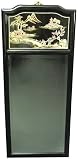 High End Asian D&eacute;cor - 42" Ming Fine Black Lacquer Wall Mirror w/ Gold Landscape Motif