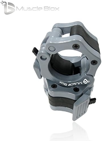 Muscle Blox Pair of 2" Olympic Barbell Lock for Professional Gymmers with Quick Release Secure Snap Latch For 2-Inch Diameter Size Olympic Bars Set Of 2 Clamps (Grey)