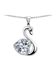 Original Star K (tm) Love Swan Pendant With 8mm Heart Shape White Topaz in .925 Sterling Silver
