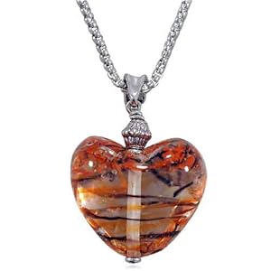 Black And Orange Striped Heart Murano Glass Pendant