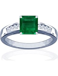 Platinum Emerald Cut Emerald Ring With Sidestones