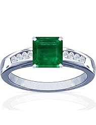 18K White Gold Emerald Cut Emerald Ring With Sidestones
