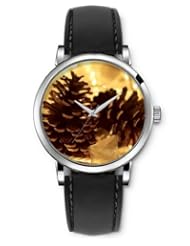 SPRAWL Aanalog Fashion Series Silver Ladies Watches of Genuine Black Leather Strap,Unique Wrist Watch for Women Girls Designed with trees cafes