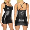LOCOMO Sexy Lingerie Criss-Cross Tank Mini Dress Clubwear CMJ518 One Size Metallic Black
