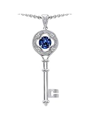 Candygem 14k Gold Key to my Heart Love Key Pendant with Lab Created Round Sap...