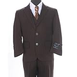 Chocolate Brown Pinstripe Two Button Three Piece Kids Suit