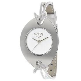 Activa Women's Silver-Tone White Leather Strap Watch