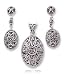 Jewelry : Sterling Silver Marcasite Heart Design Post Drop Earrings Pendant Set