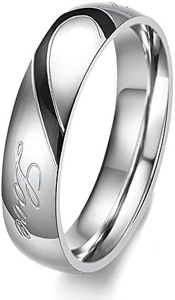 KAMOUR Jewelry 1 Pair Mens Womens Heart Stainless Steel Promise Ring