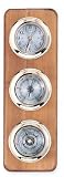 Clock, Barometer & Thermometer Brass Weather Station on Oak Wood Base