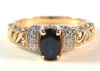 Sapphire Diamond Filigree Engagement Ring 14k yellow gold