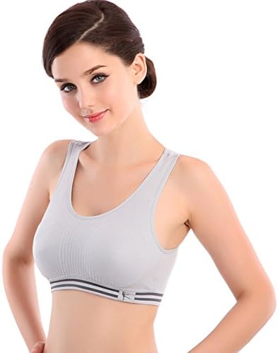 Women's Grey Wire-Free Full Coverage Push-up Padded Racerback Sport Bra Vest (US M, Grey)