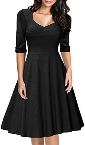 JOYEASYBUY Women's Retro Hepburn Style Half Sleeve Swing Bridesmaid Party Evening Dress Black Large