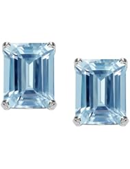 Tommaso Design (tm) 8x6mm Emerald Cut Simulated Aquamarine Earrings Studs in 14 kt White Gold