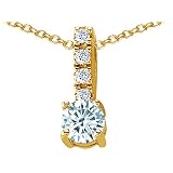 1.12 cttw 14k Yellow Gold Plated Silver Genuine Aquamarine and Genuine White Topaz Pendant - Gold...