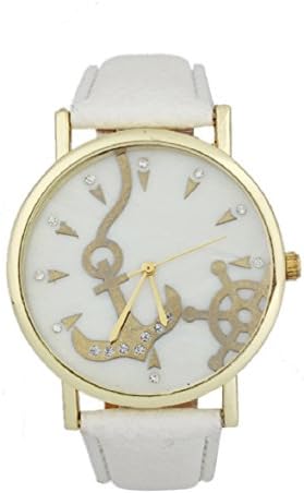Shensee Vogue Simple Anchors Unisex Leather Band Analog Quartz Vogue Wrist Watches White