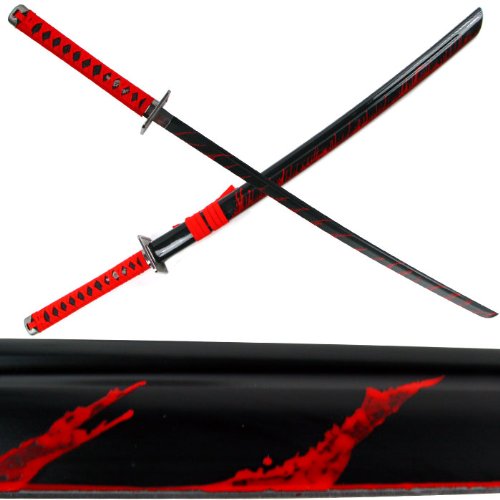 Carbon Steel Ninja Katana Black W/ Blood Splash 40 Inches