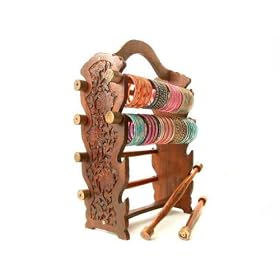 Beachcombers! Indian Tall 8 Bar Hand Carved Wood Glass Bangle Bracelet Jewelry Stand Display Holder...