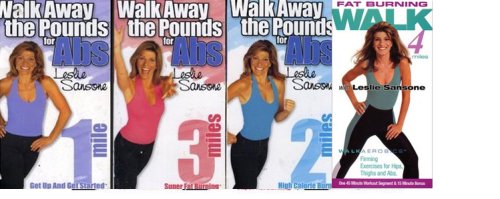leslie sansone's set 4 pack: Walk Away the Pounds for Abs 3 Miles Super Fat Burning , Walk Away the Pounds for Abs (Lesle Sansone) 1 Mile Get Up and Get Started, Walk Away the Pounds for Abs (Leslie Sansone) 2 Miles High Calorie Burn, fat burning walk 4 miles with leslie sansone