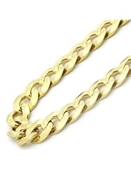 14K Gold 7.5mm Italian Yellow Pave Curb Chain Necklaces ( Available Length 18", 20", 22", 24", 26")