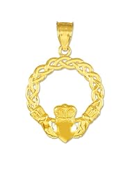 14k Gold Classic Braided Claddagh Charm Pendant