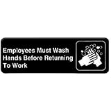 3"x9" Restaurant Sign, Black, Employees Must Wash Hands,