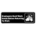 3"x9" Restaurant Sign, Black, Employees Must Wash Hands,