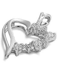 Sterling Silver Clear CZ Heart Fancy Pendant Classic Charm Pure 925 New 19mm with 1.2mm Rope Chain
