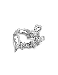 Sterling Silver Clear CZ Heart Fancy Pendant Classic Charm Pure 925 New 19mm with 2mm Figaro Chain