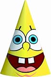 Amscan SpongeBob 6-1/4" x 4-1/4" Classic Party Cone Hats, 8-Count