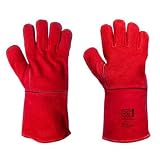 wood burner, dual fuel, log burner, aga, pair of Ambidextrous leather fire gloves
