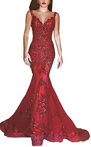 Qunvian V-Neck Backless Sleeveless Long Mermaid Evening Dresses Prom Gowns