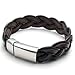 KONOV Brown Leather Mens Bracelet Bangle Stainless Steel Clasp, 16mm - 8