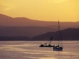 Yacht and Dredge Moored in Safe Harbour with a Golden Sunset,
Australia Artists Photographic Poster Print by Jason Edwards, 12x16