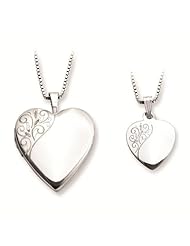 Just Like Mommy Collection Sterling Silver Polished & Satin Finish Floral Design Heart Locket Pendant Necklace Set with 14" & 18" Box Chain