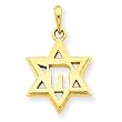 14k Solid Polished Chai in Star of David Charm