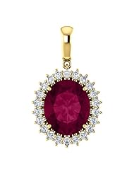 14K Yellow Gold 12.00x10.00mm Oval Cut Rhodolite Garnet and Diamond Pendant -- LIFETIME WARRANTY