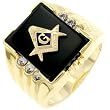 Mens Ring - With Clear CZs - Masonic Ring, Black Onyx, Cubic Zirconia Mens