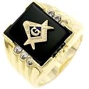 Mens Ring - With Clear CZs - Masonic Ring, Black Onyx, Cubic Zirconia Mens