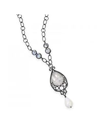 MMA Silver - 16 inch Oxidized Ornate Rainbow Moonstone Necklace