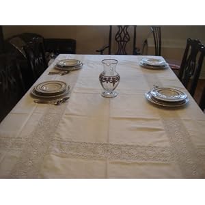 All State Alexandria Polyester Tablecloth with Lace-White/Cream 72x162