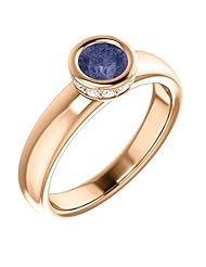 18K Rose Gold 5.00mm Round Cut Iolite and Diamond Ring -- LIFETIME WARRANTY
