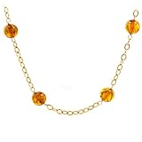 18k Gold Baltic Honey Amber Chain Beaded Necklace, 20